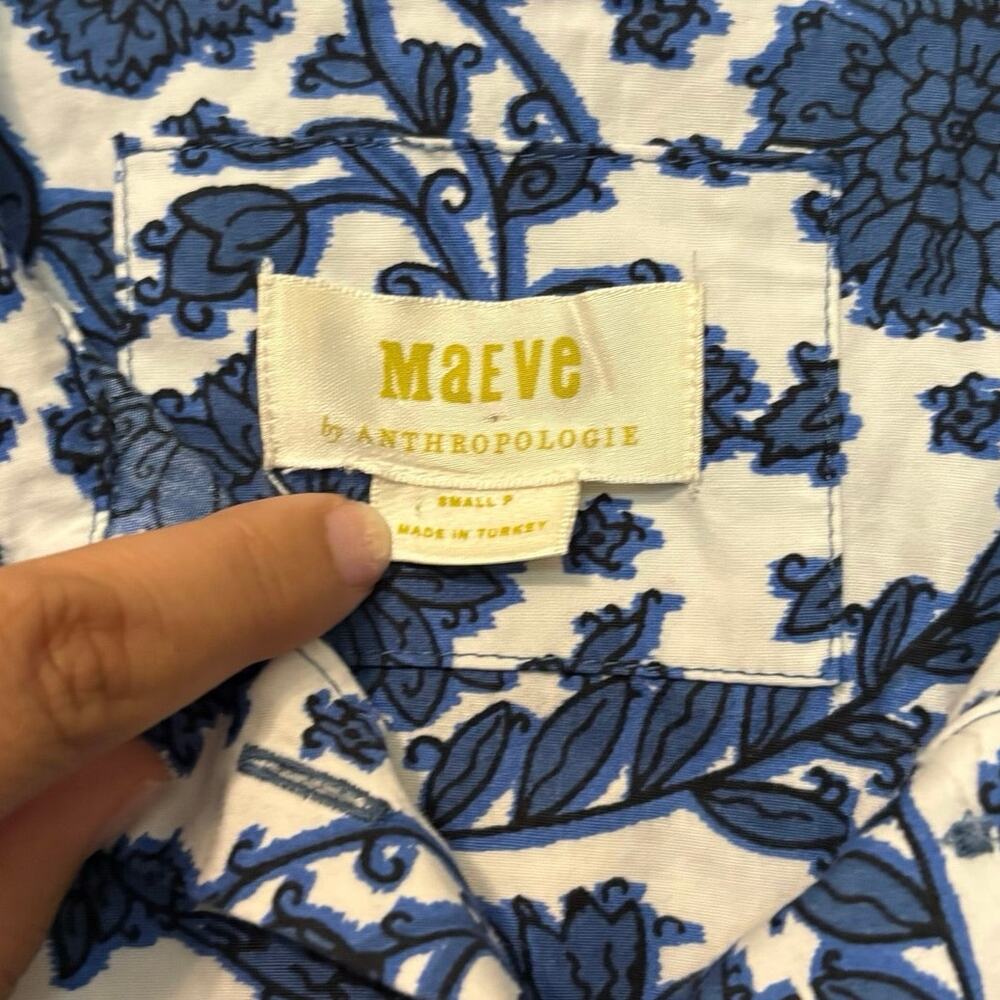 Anthropologie 100% Cotton Blue White Talavera Floral MidiDress Size Small Petite - Picture 2 of 5